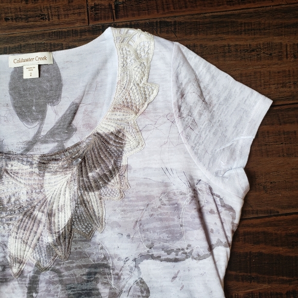 Coldwater Creek Floral Lite Lavender Lined Scoop Neck Lace T-Shirt NWOT - Picture 6 of 13